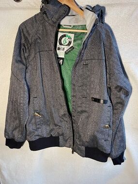 Volcom Men's Gray Herringbone Hooded Jacket with Black Trim